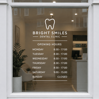 Custom Opening Times Window Sticker