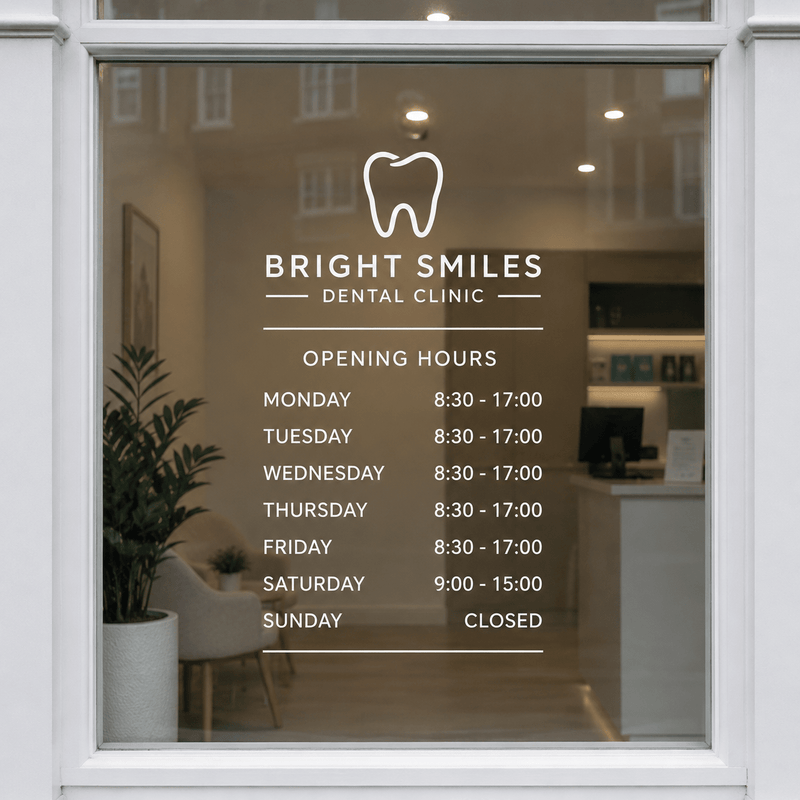 Custom Opening Times Window Sticker